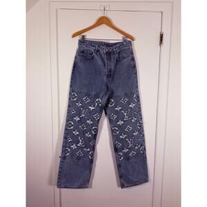 Louis Vuitton Distressed Monogram Denim Jeans Size 32